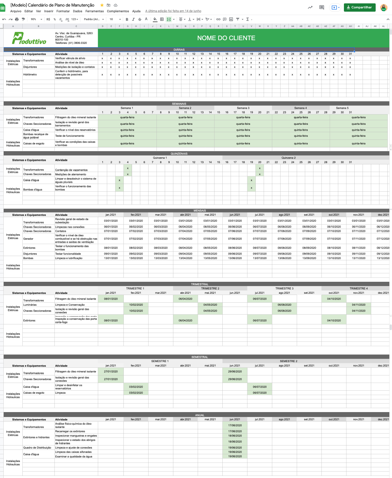 plano de manutenção