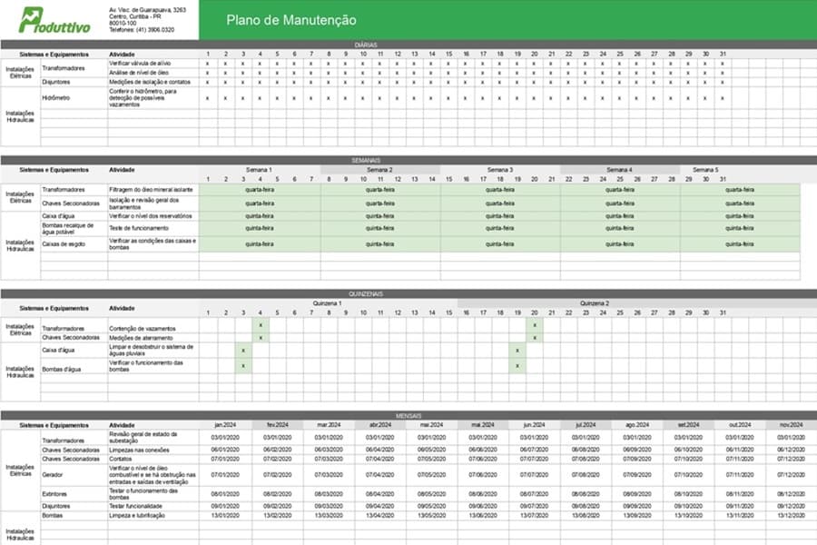 Modelo de plano de manutenção preventiva excel para baixar