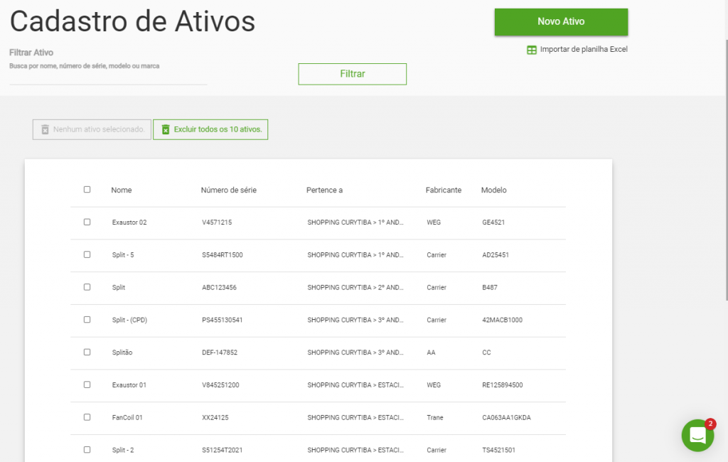 Software para PMOC - Cadastro de Ativos