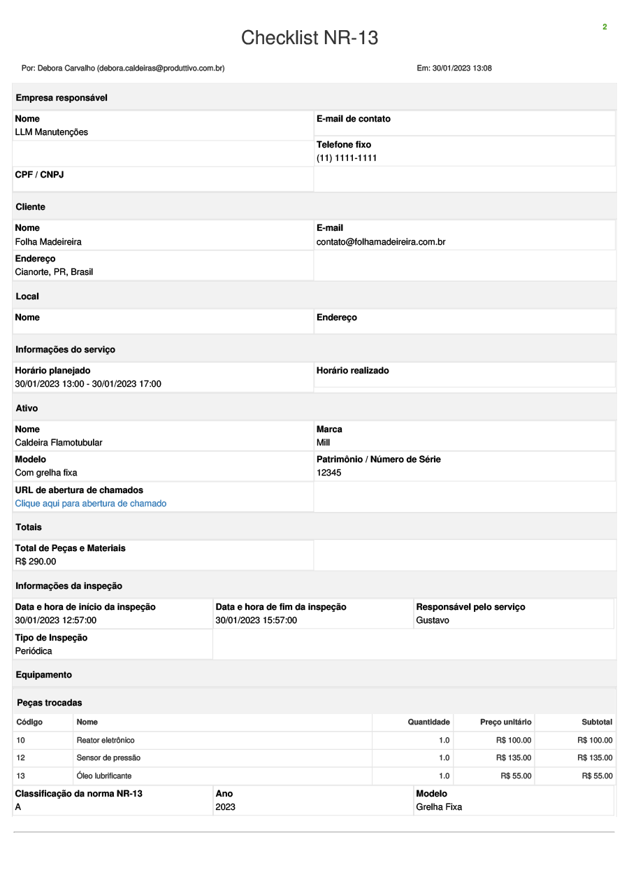 Modelo de checklist NR 13 digital para usar em aplicativo página 01