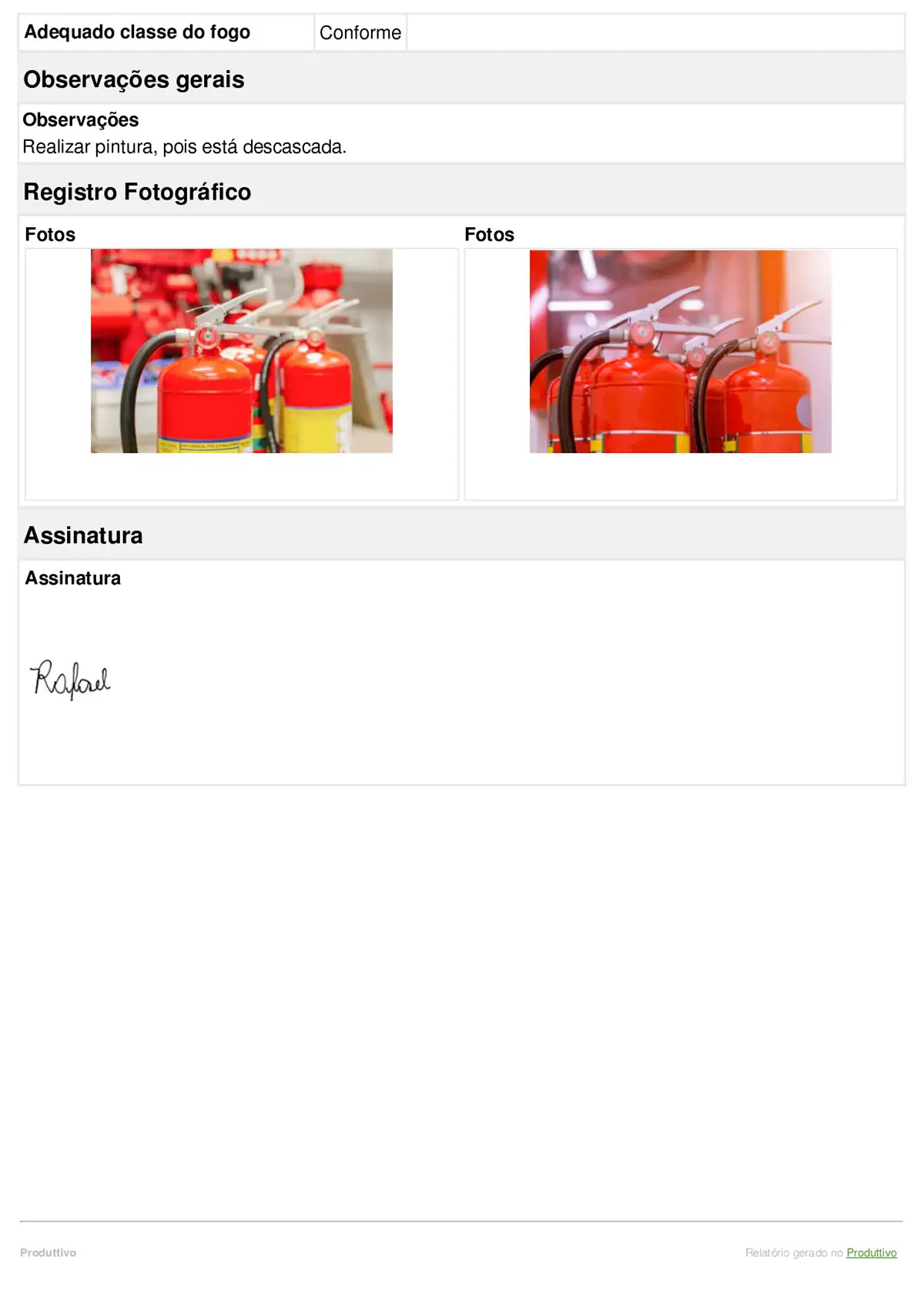 Modelo de checklist de inspeção de extintores de incêndio digital gerado no Produttivo página 03 