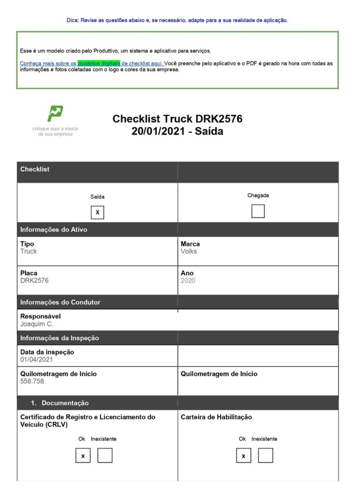 check list Manutenção de caminhões
