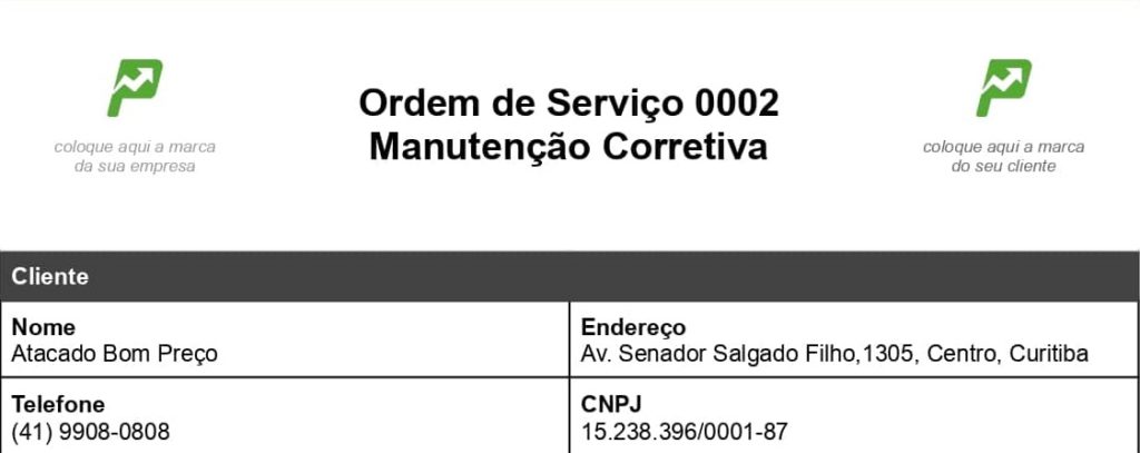 Exemplo de cabeçalho ordem de serviço