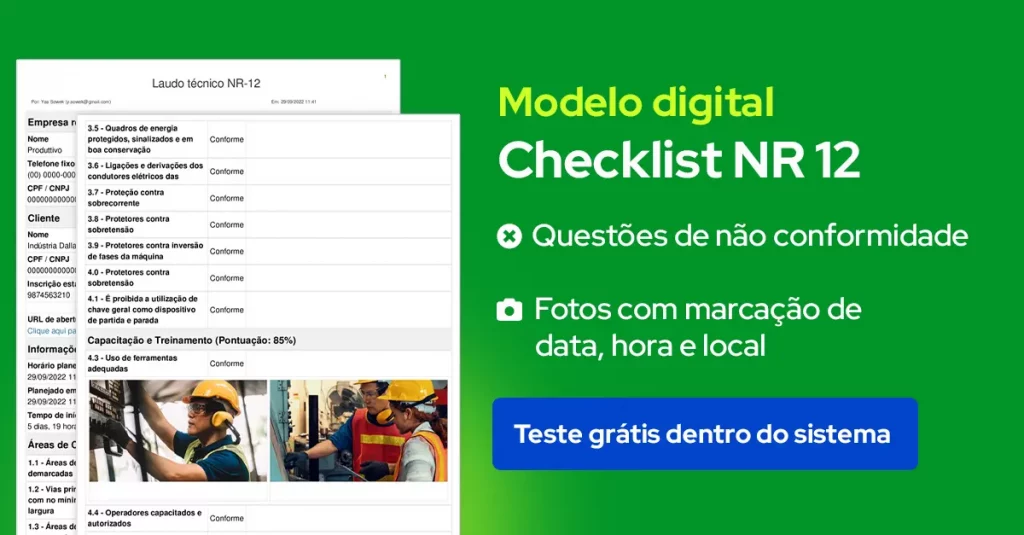 Checklist NR12 Digital para usar dentro do sistema do Produttivo