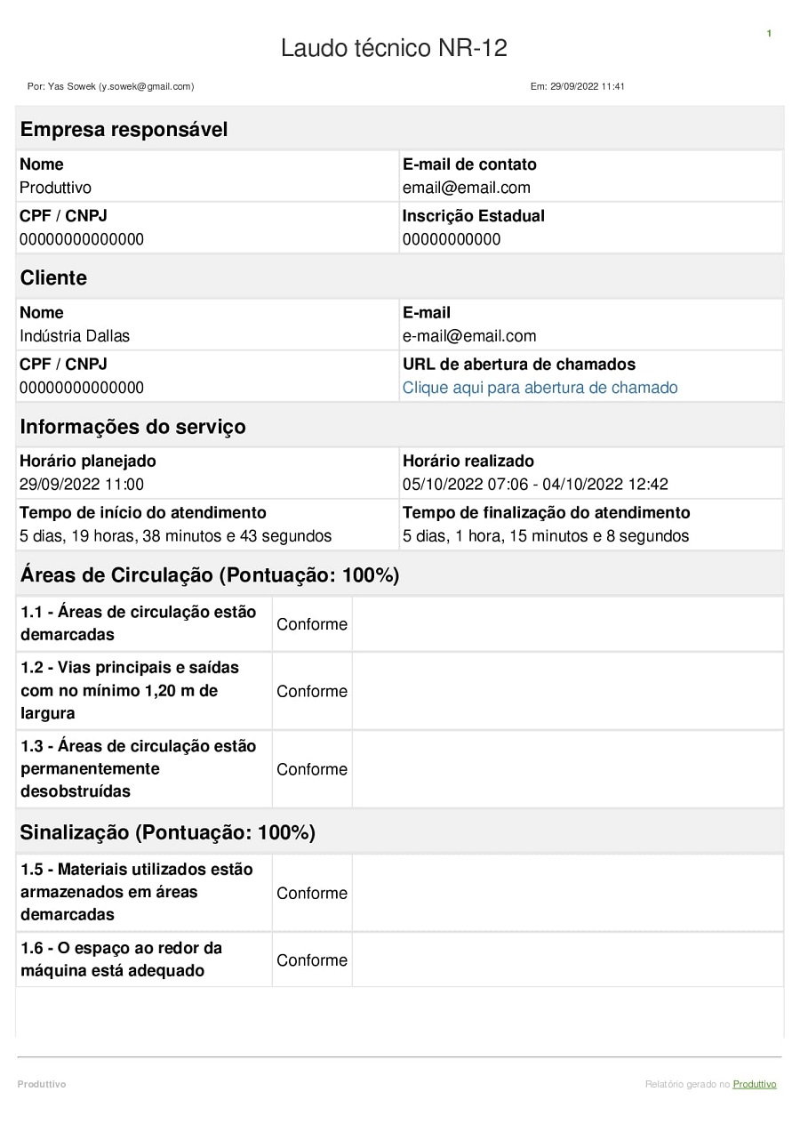 Modelo de checklist NR 12 digital gerado no Produttivo 