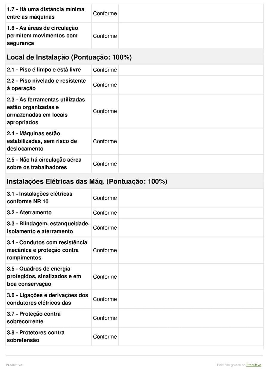 Modelo de checklist NR 12 digital gerado no Produttivo página 02