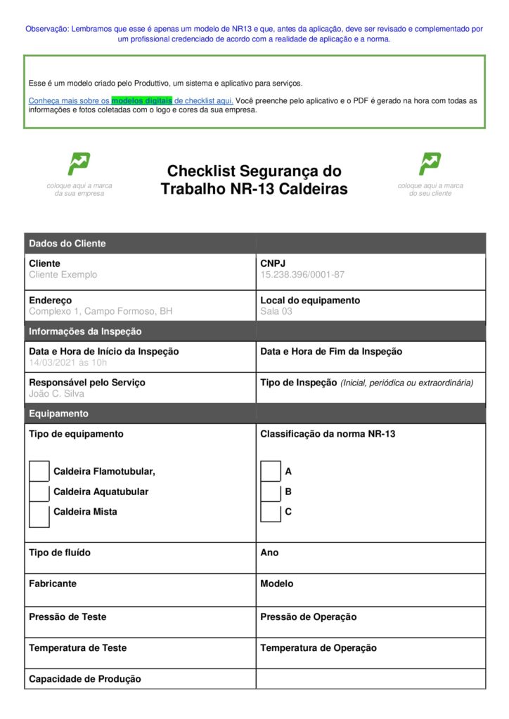 check list segurança do trabalho NR 13 01