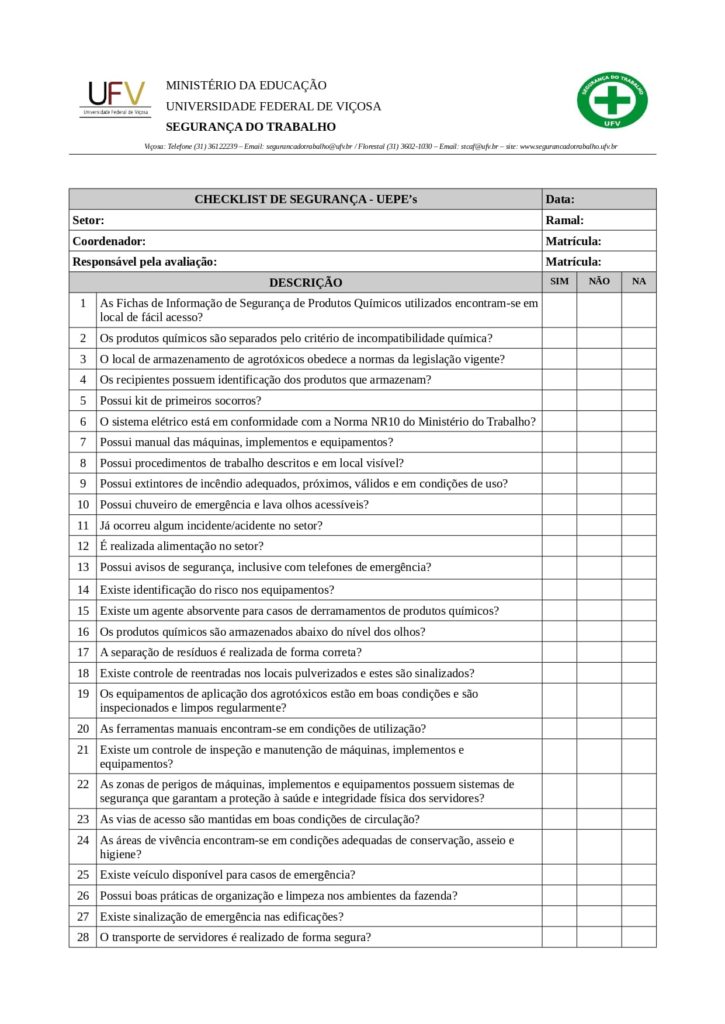 exemplo de checklist UEPES