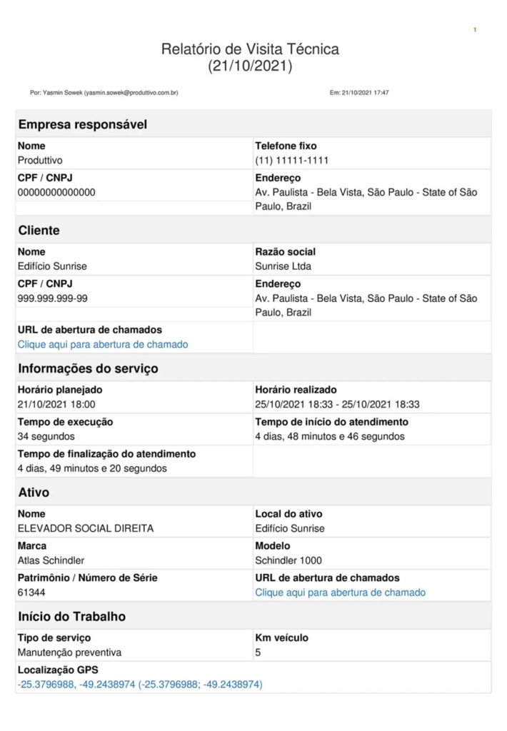 imagem de um relatório de visita técnica com recurso de geolocalização 