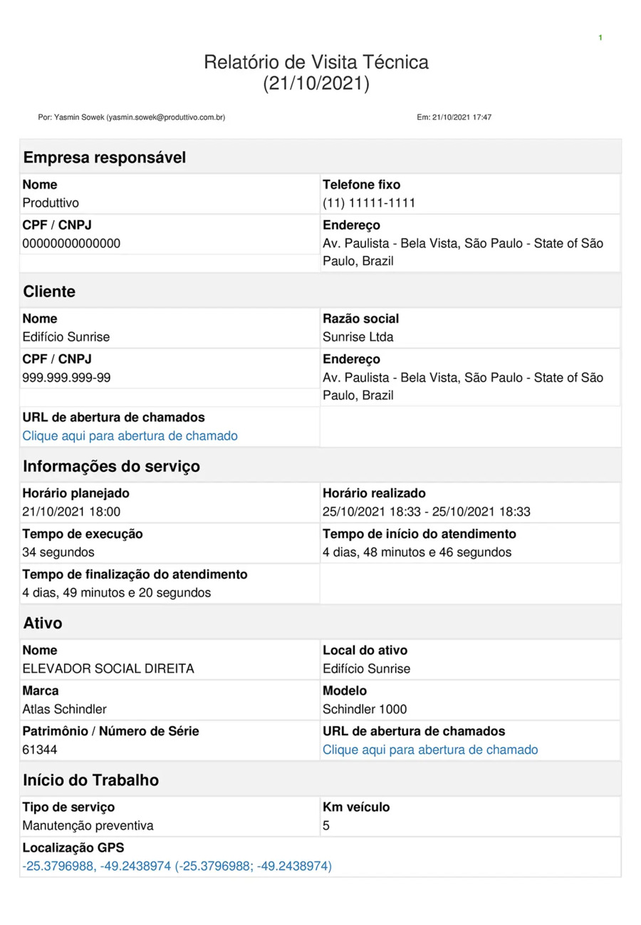 relatório de visita técnica gerada em um sistema integrado 01