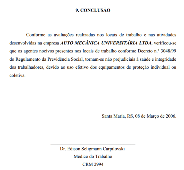 exemplo de LTCAT 05