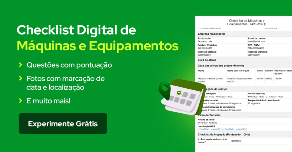 checklist digital de máquinas e equipamentos para usar em app