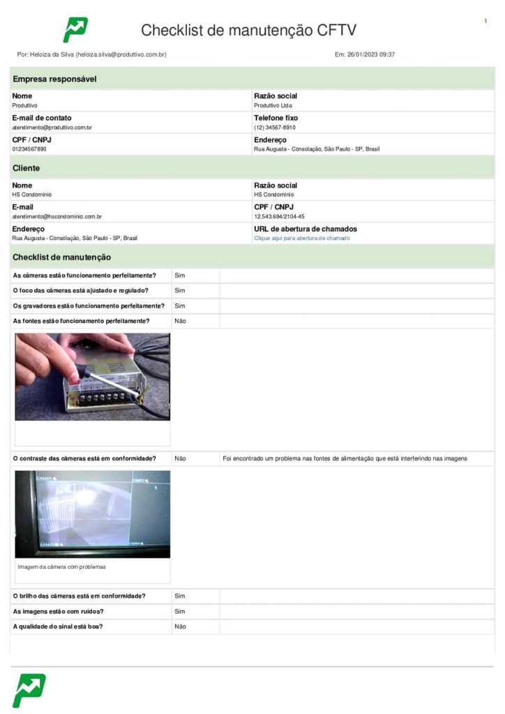 Modelo digital de checklist de manutenção CFTV 01