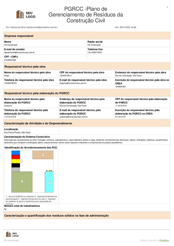 modelo de PGRCC gerado de forma digital em aplicativo 