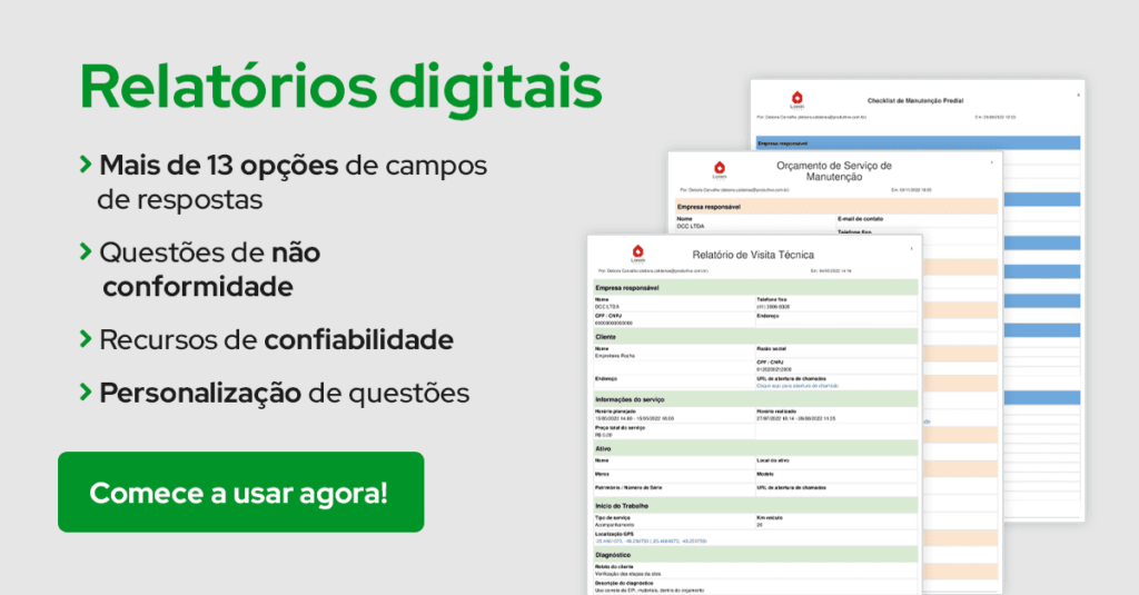 Relatórios digitais de instalação, manutenção, orçamento e visita técnica para usar em aplicativo  