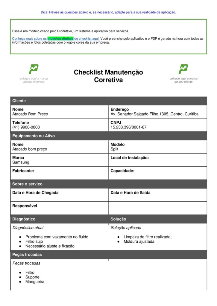 modelo de checklist de manutenção corretiva de aquecedor a gás para baixar gratuitamente página 01
