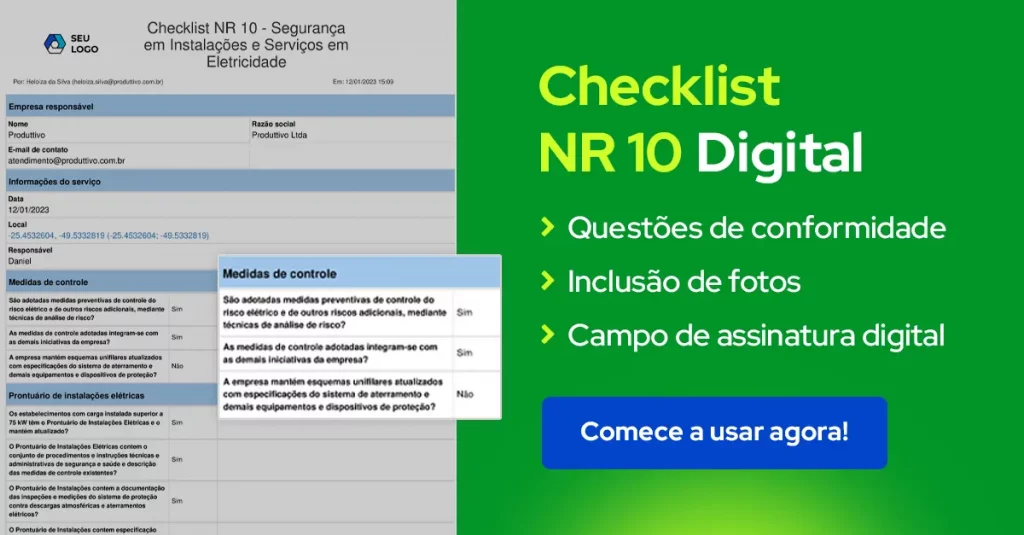 Checklist NR10 de instalações elétricas para usar em aplicativo