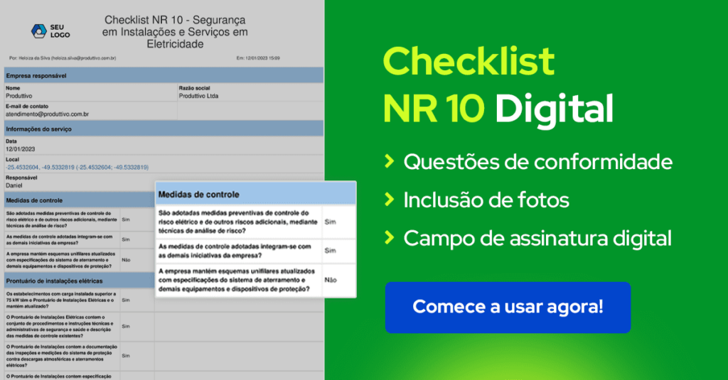 Modelo de checklist NR10 digital para instalações elétricas