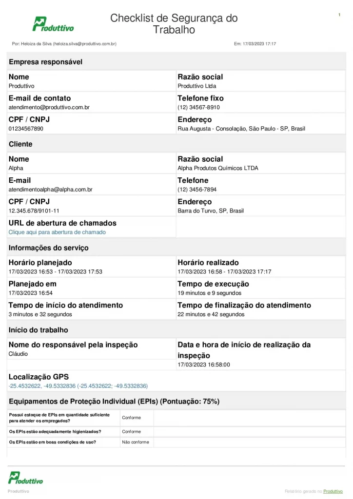 Modelo de Checklist Segurança do Trabalho digital página 01