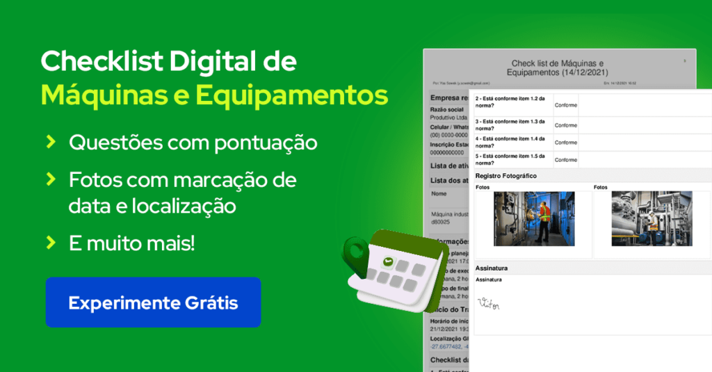 Checklist de Máquinas e Equipamentos digital para usar em aplicativo 