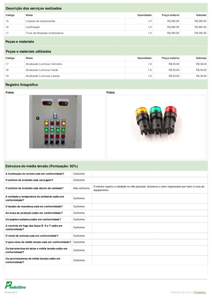 Modelo Ordem de Serviço Manutenção Eletricista gerada no Produttivo página 02