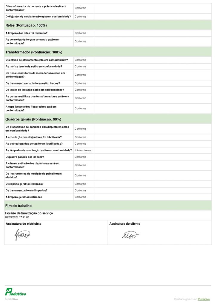 Modelo Ordem de Serviço Manutenção Eletricista gerada no Produttivo página 03