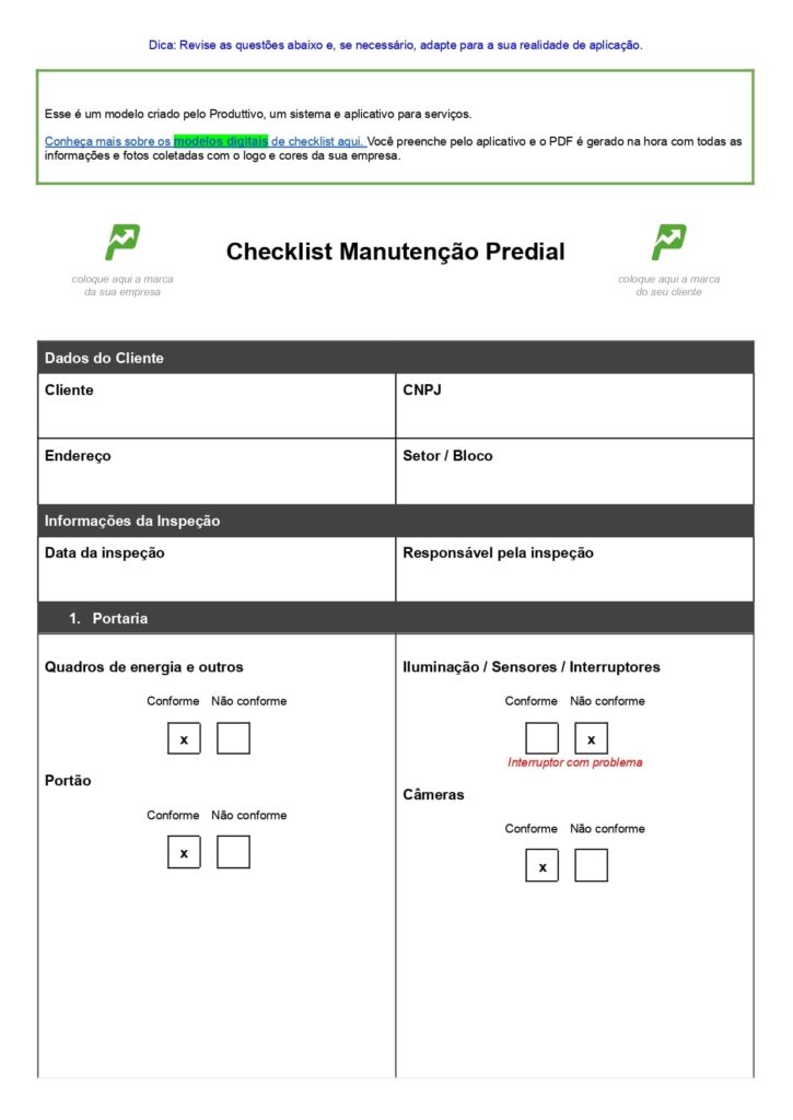 modelo checklist manutenção predial para baixar página 01
