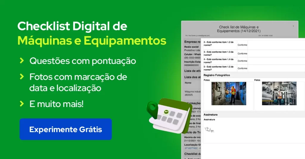 checklist de máquinas e equipamentos para usar em aplicativo