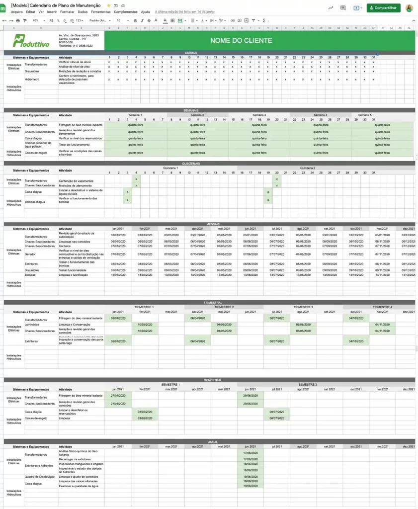 planilha de manutenção preventiva para baixar 