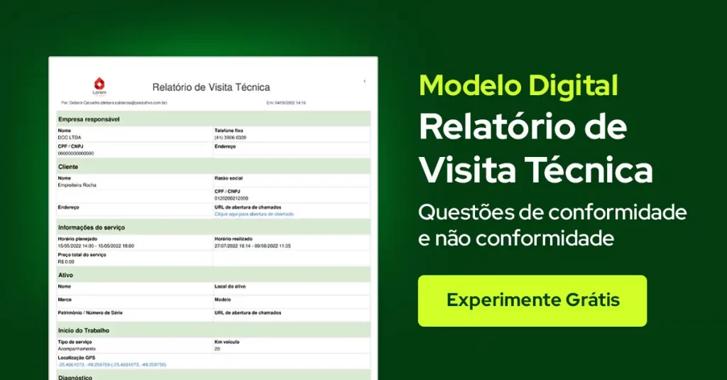 Relatório de campo digital para usar em aplicativo