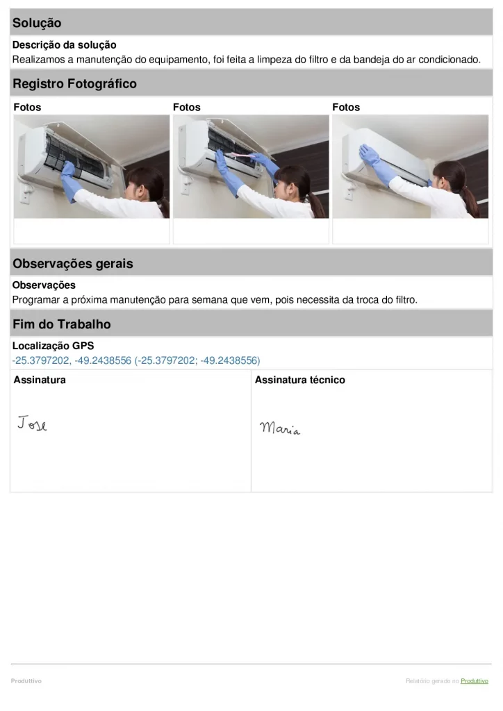 Relatório fotográfico online de manutenção preventiva gerado em aplicativo página 03