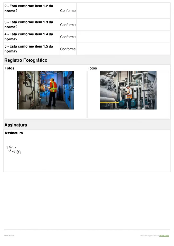 modelo de checklist de máquinas e equipamentos gerados no Produttivo página 02