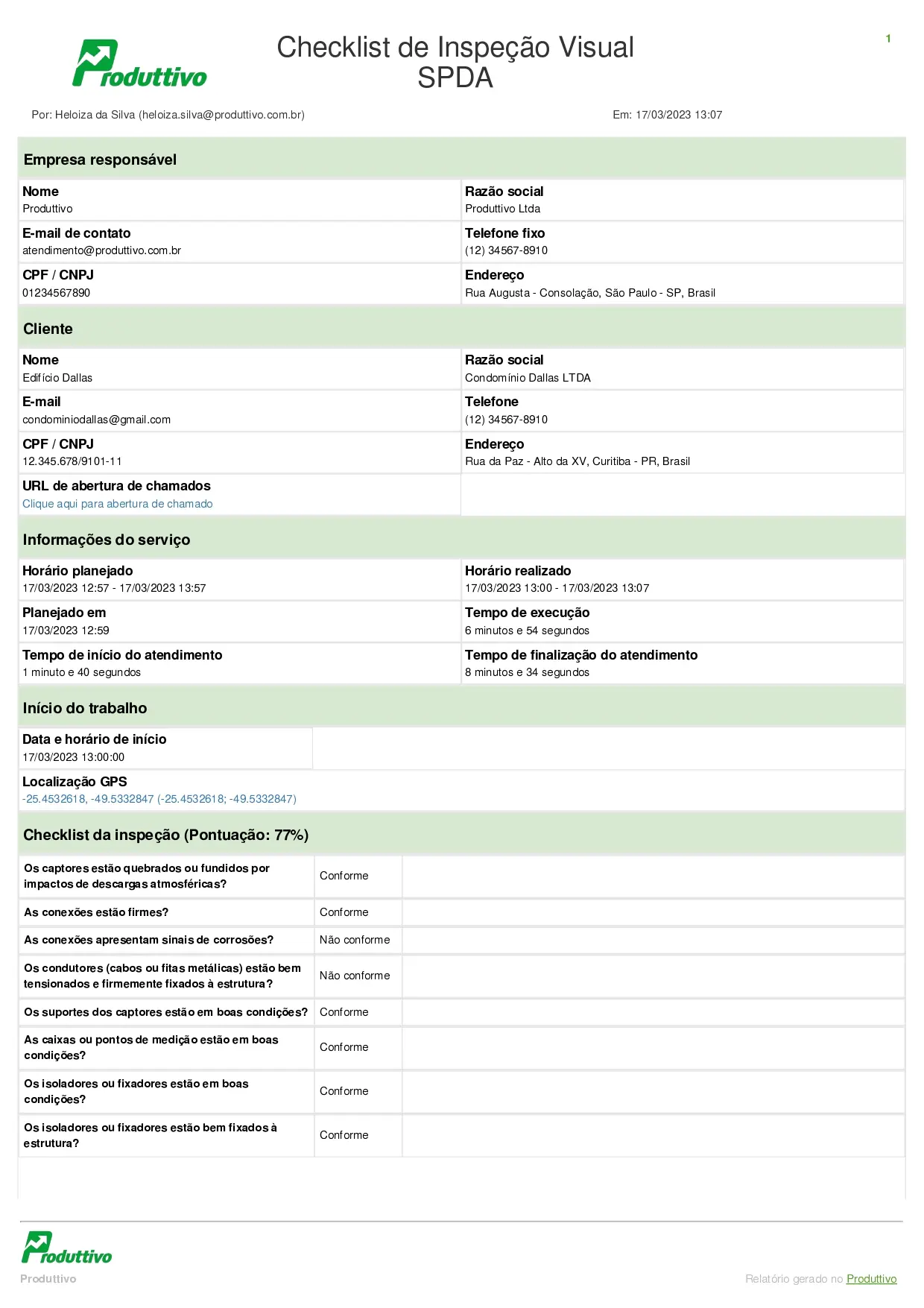 Modelo de checklist de inspeção visual digital para usar no sistema do Produttivo, página 01