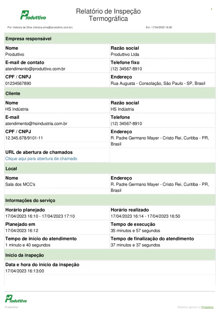 Modelo de relatório de termografia digital para usar em aplicativo página 01