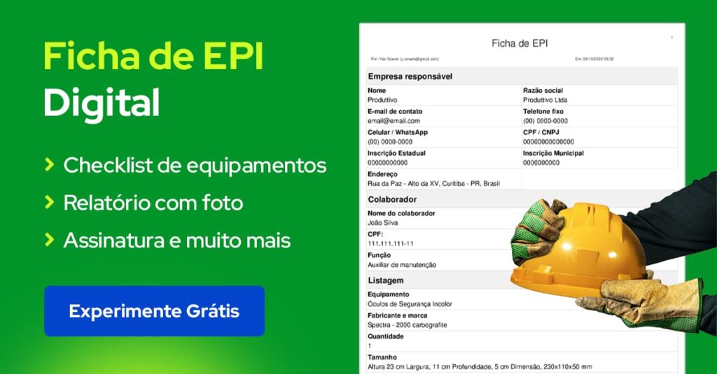 Modelo de ficha de epi digital pronta para usar em sistema 