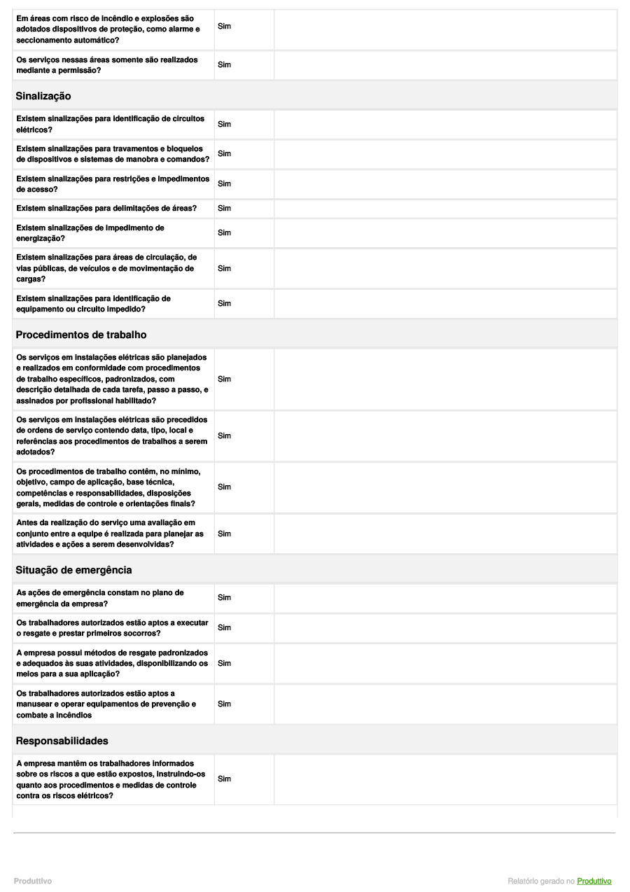 Modelo de Checklist NR 10 digital para usar em sistema página 05