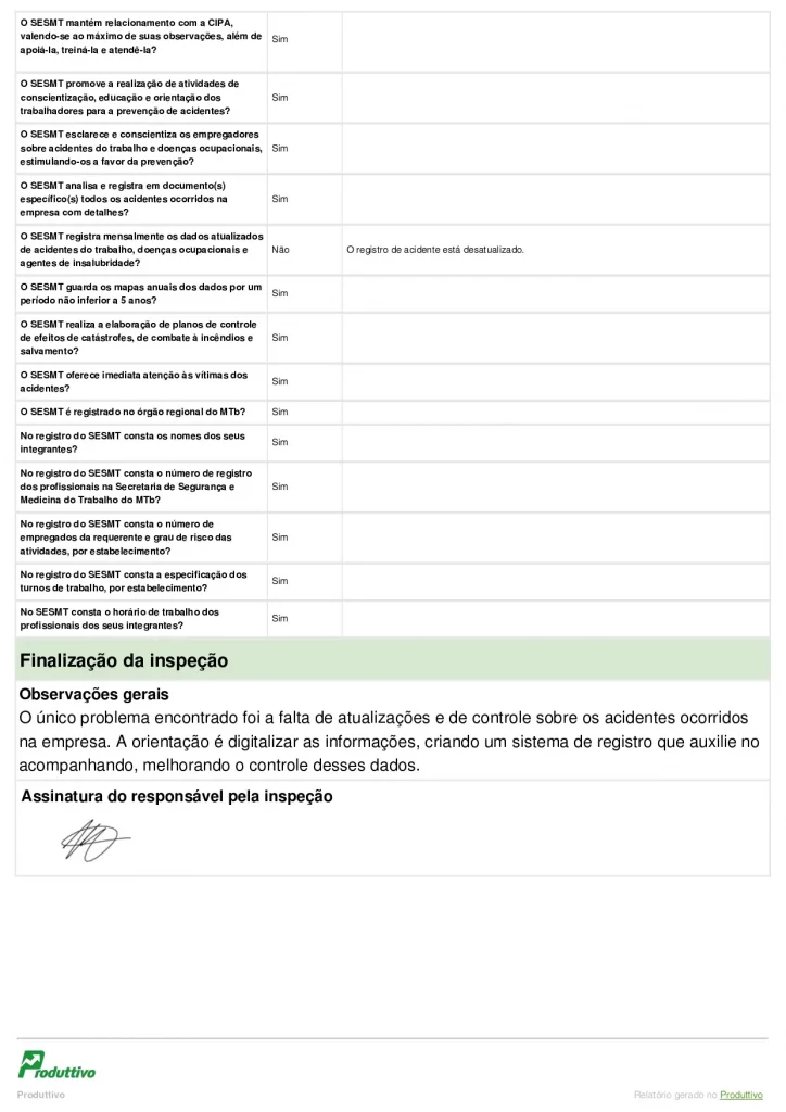 Modelo de Checklist NR 4 SESMT digital para usar em aplicativo página 03