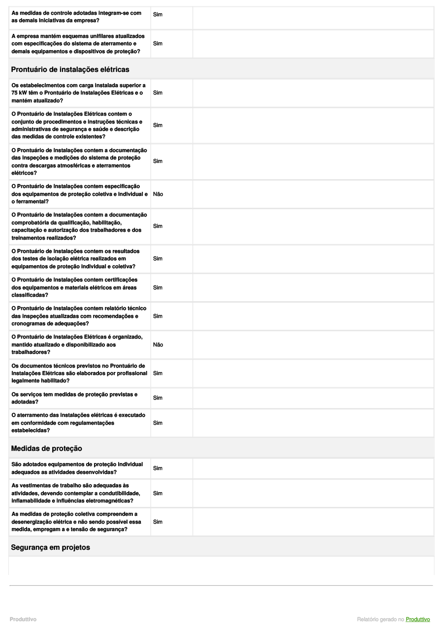 Modelo de checklist nr 10 digital para usar dentro do sistema do Produttivo página 02