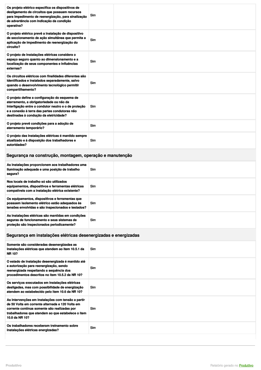 Modelo de checklist nr 10 digital para usar dentro do sistema do Produttivo página 03