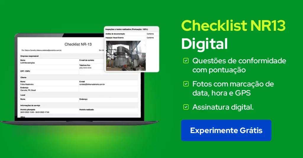 Modelo de Checklist NR 13 Digital para usar em aplicativo