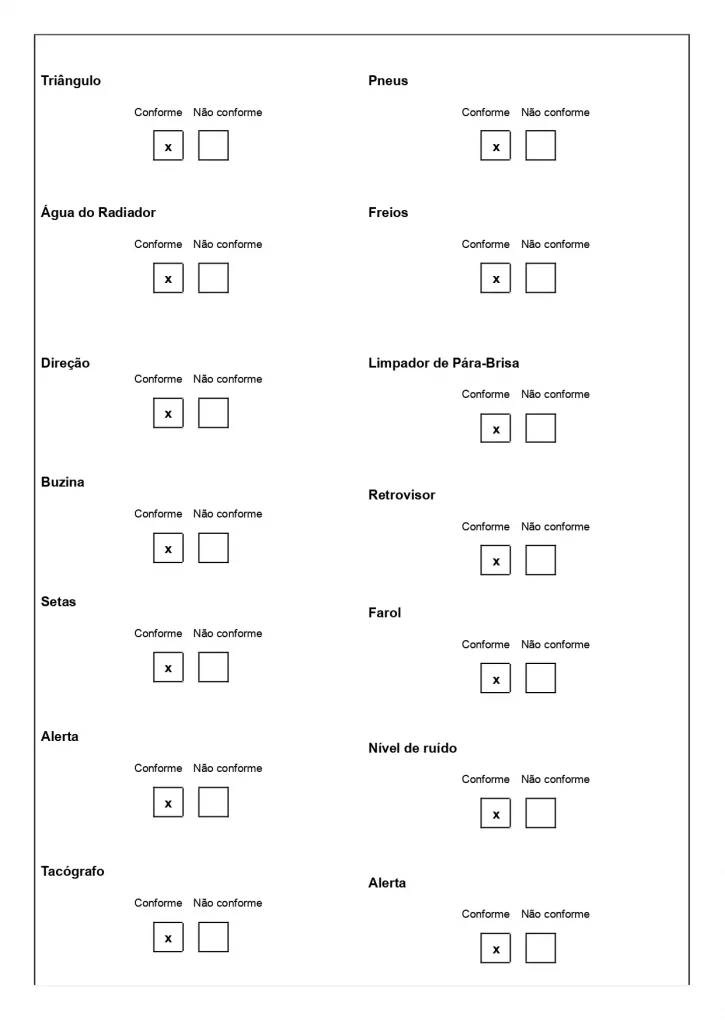 Exemplo de modelo de checklist de processo para controle de entrada e saída de veículos. Checklist para baixar grátis e personalizar. Página 04