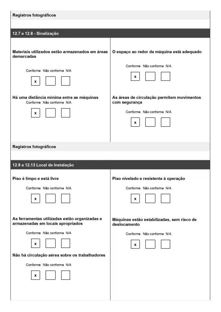 Exemplo de modelo de Checklist de verificação de segurança da NR 12 para baixar gratuitamente ao clicar na imagem, página 02 do modelo