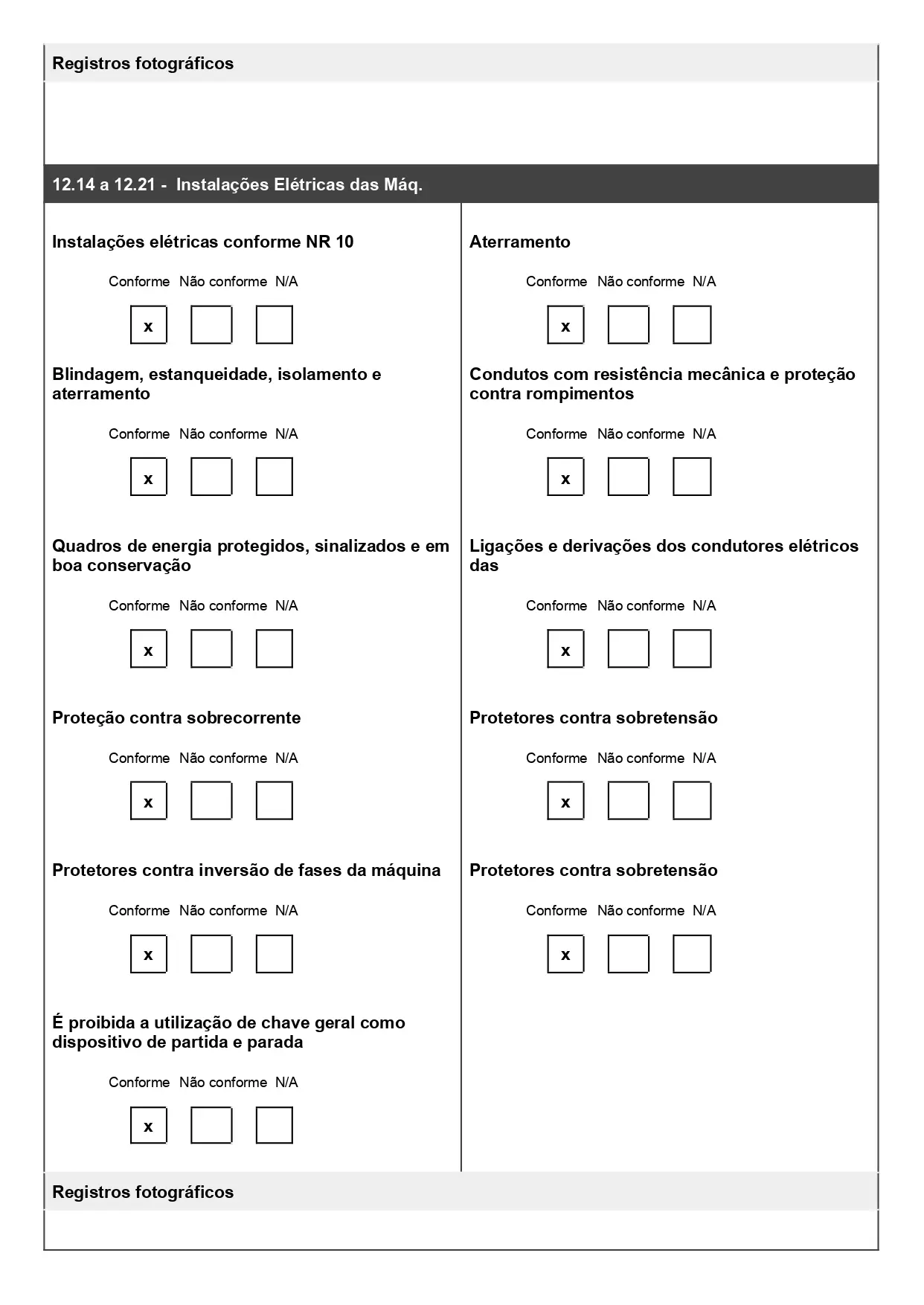 Exemplo de modelo de Checklist de verificação de segurança da NR 12 para baixar gratuitamente ao clicar na imagem, página 03 do modelo