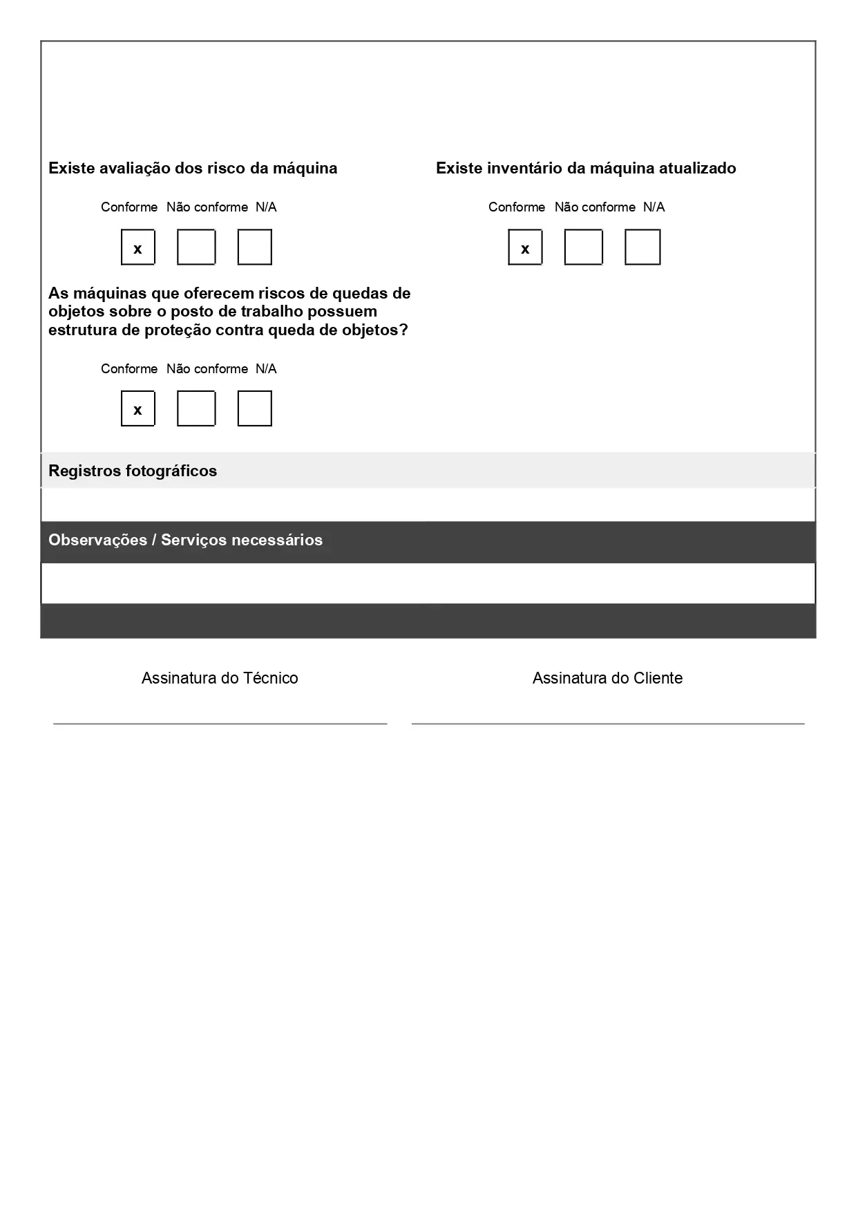 Exemplo de modelo de Checklist de verificação de segurança da NR 12 para baixar gratuitamente ao clicar na imagem, página 04 do modelo