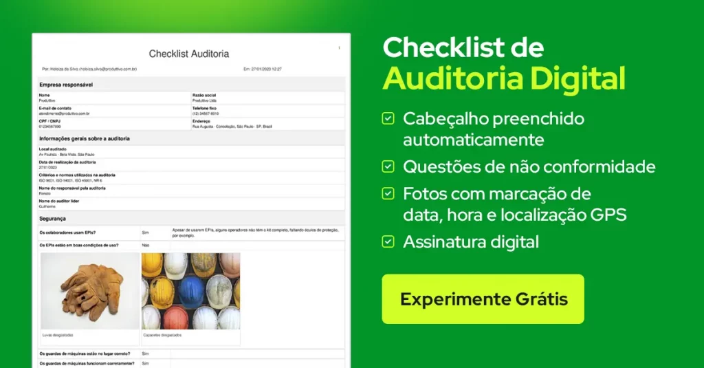 Modelo de checklist de auditoria digital para usar em aplicativo