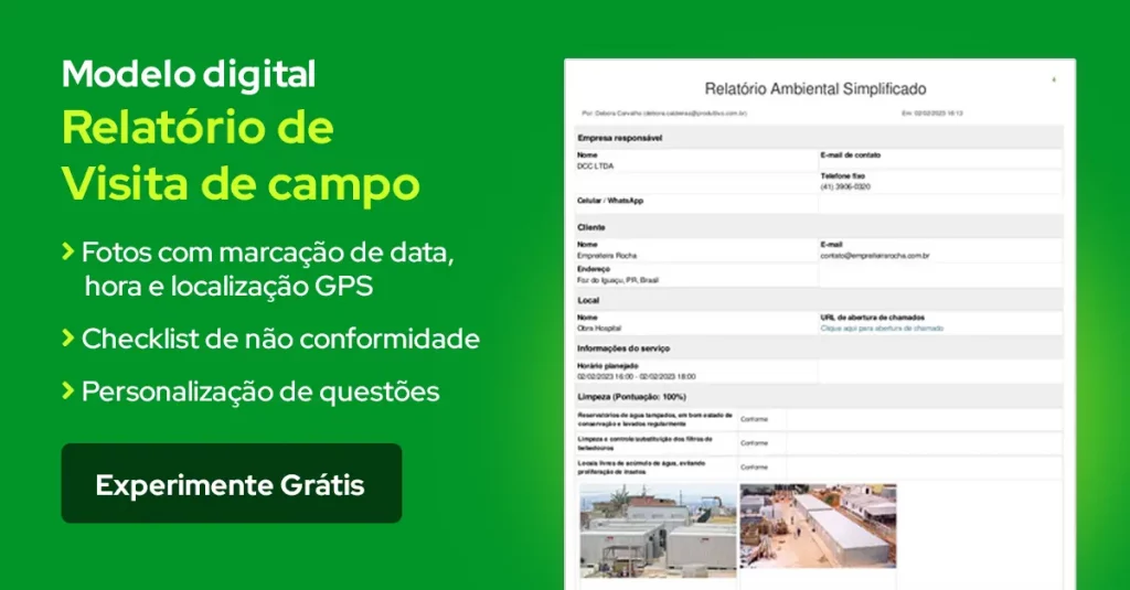 Modelo digital de Relatório de campo para usar no sistema do Produttivo