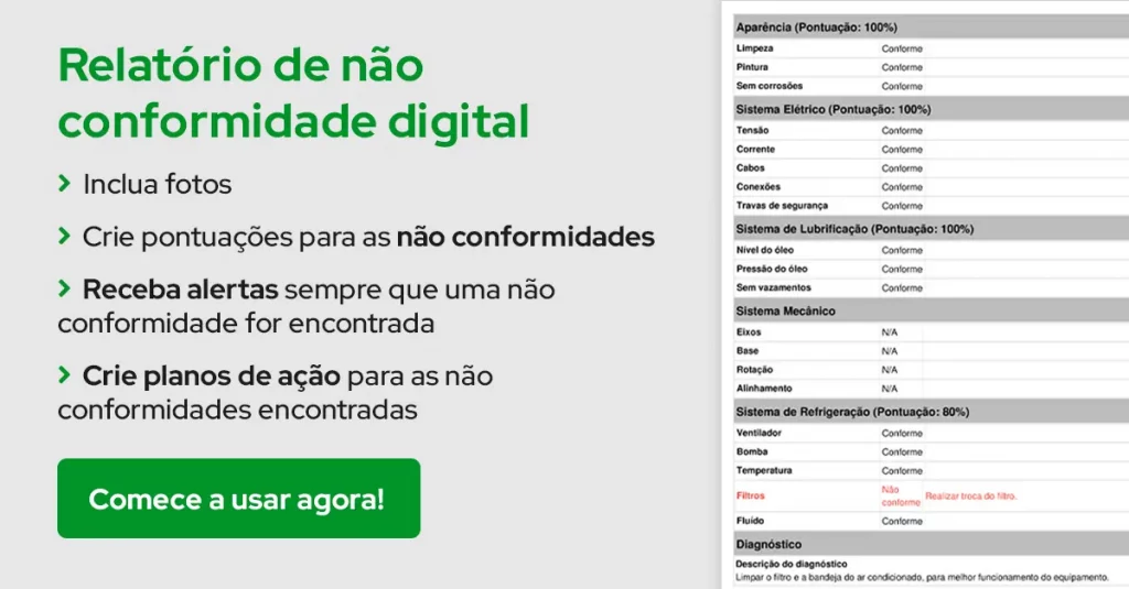 Modelo digital de relatório de não conformidade para usar dentro do sistema do Produttivo 