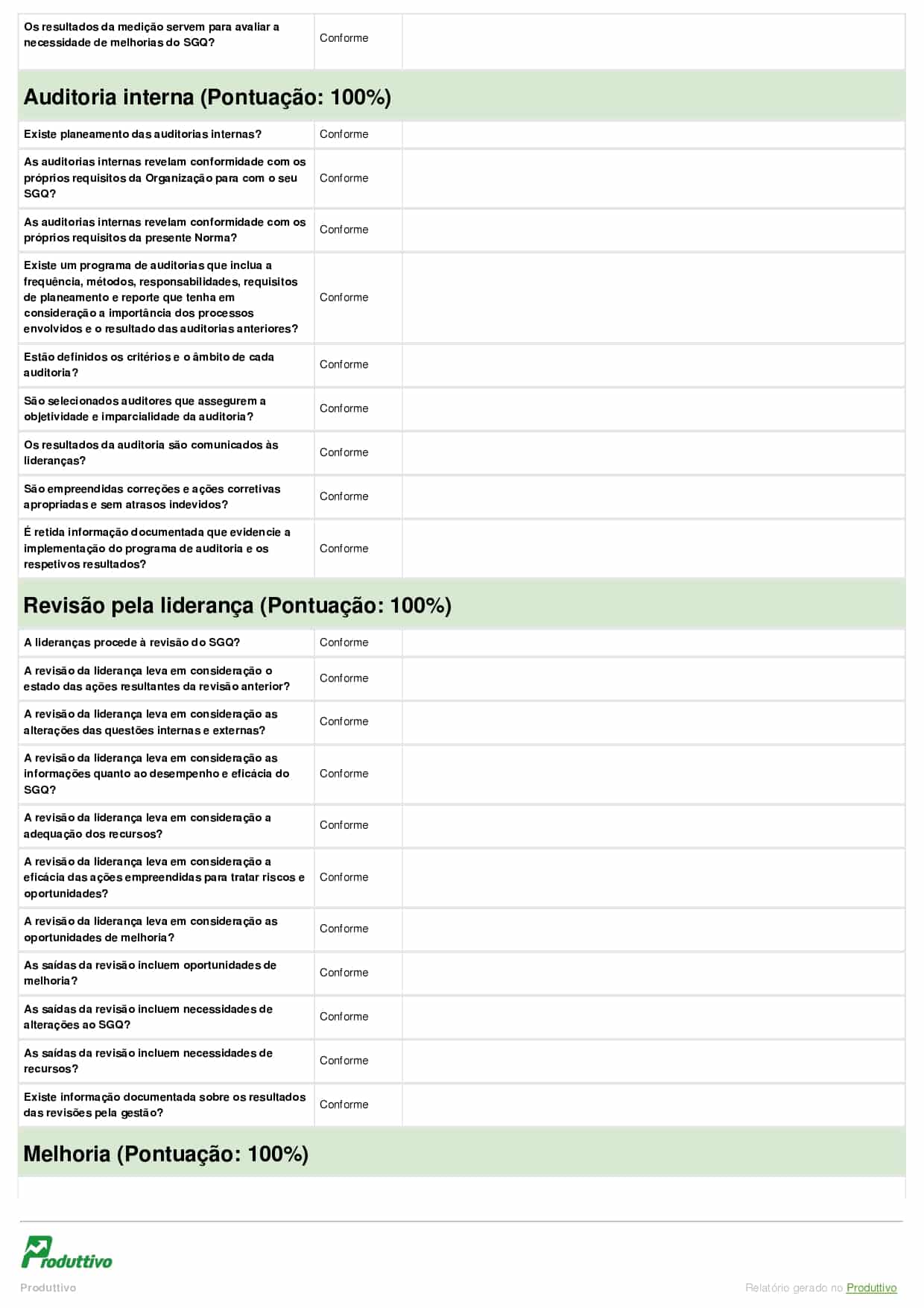 Modelo de checklist ISO digital gerado pelo Produttivo página 11
