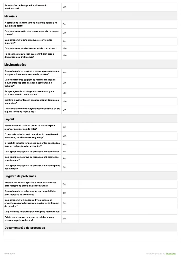 Modelo de relatório de auditoria digital em formato de checklist com questões de conformidade e imagens, página 02