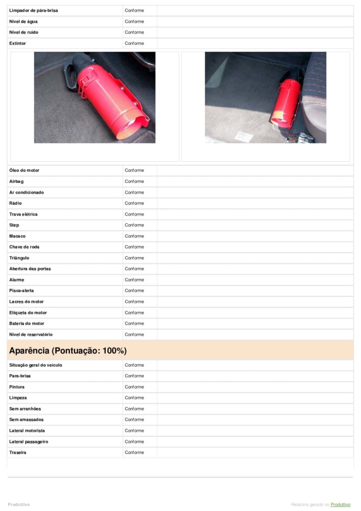 Modelo de Check list de entrada e saída de veículos digital gerado no aplicativo do Produttivo. Modelo com recursos que aumentam a segurança e melhoram a comprovação da inspeção, página 03